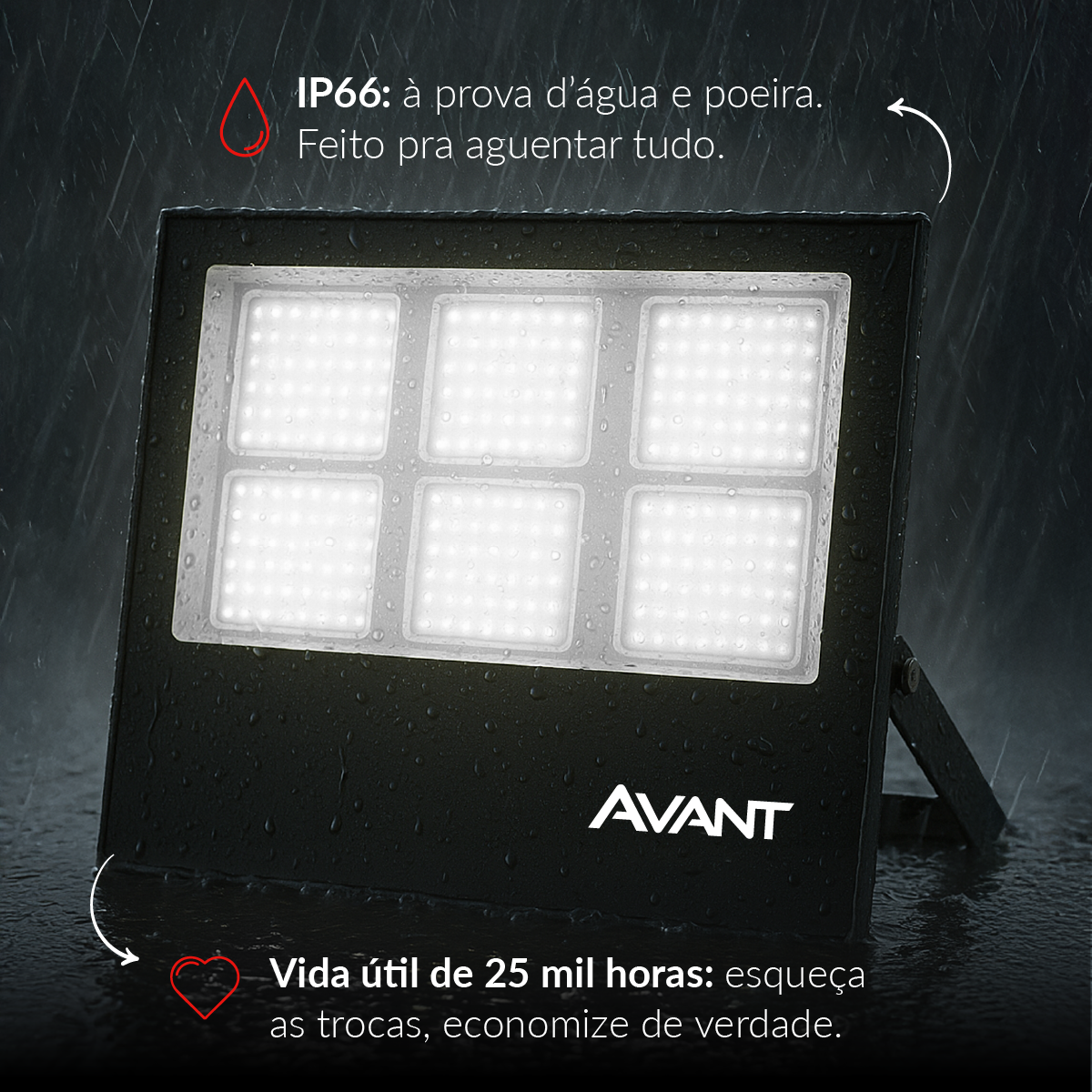 Refletor Slim 300w 6500k Branco Frio Bivolt IP66 Preto Avant