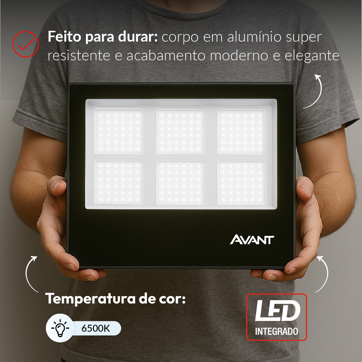 Refletor Slim 300w 6500k Branco Frio Bivolt IP66 Preto Avant
