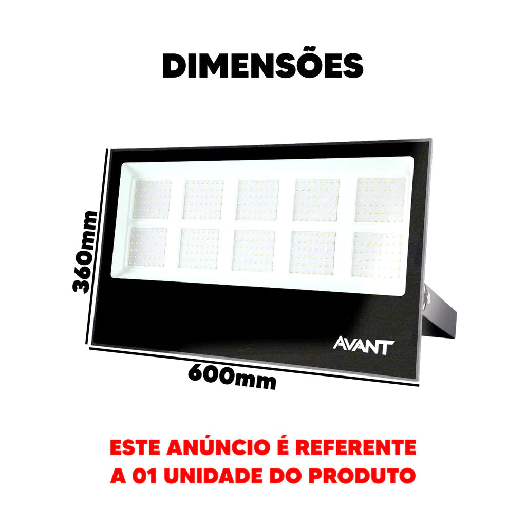 Refletor Slim 500w 6500k Branco Frio Bivolt IP66 Preto Avant