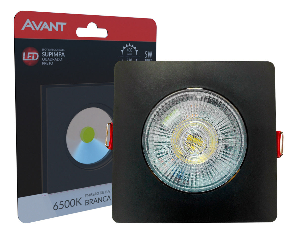Spot Led Authentic Emb. Quadrado 5w 6500k 9cm PF Avant