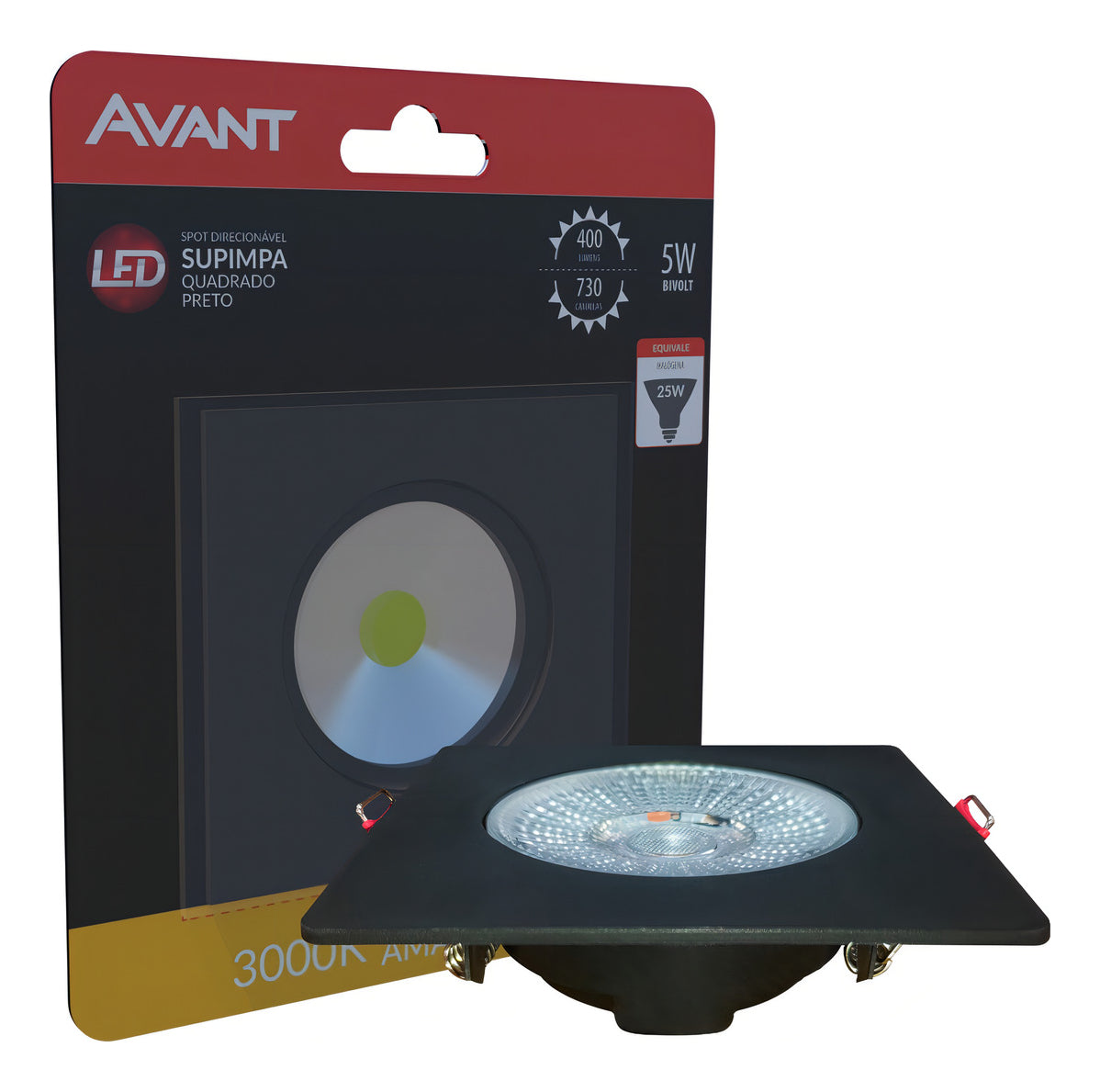 Spot Led Authentic Emb. Quadrado 5w 3000k 9cm PF Avant