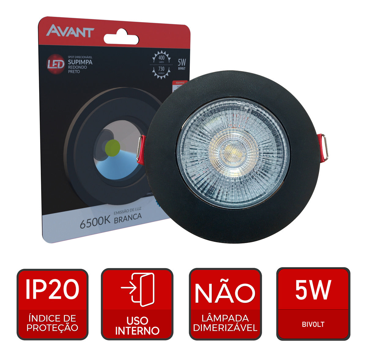 Spot Led Authentic Emb. Redondo 5w 6500k 9cm PF Avant