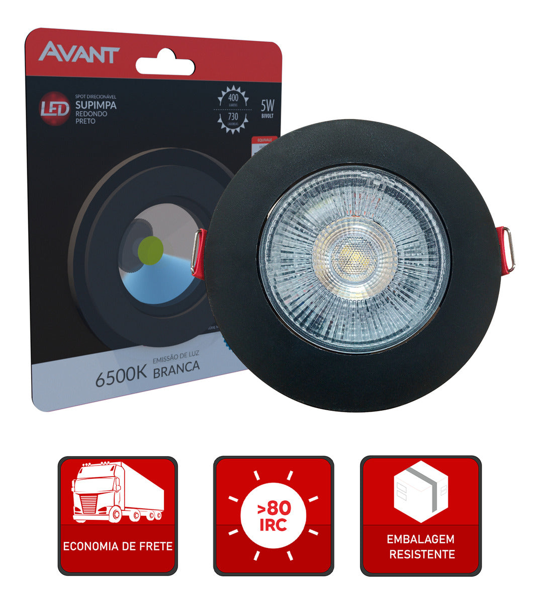 Spot Led Authentic Emb. Redondo 5w 6500k 9cm PF Avant
