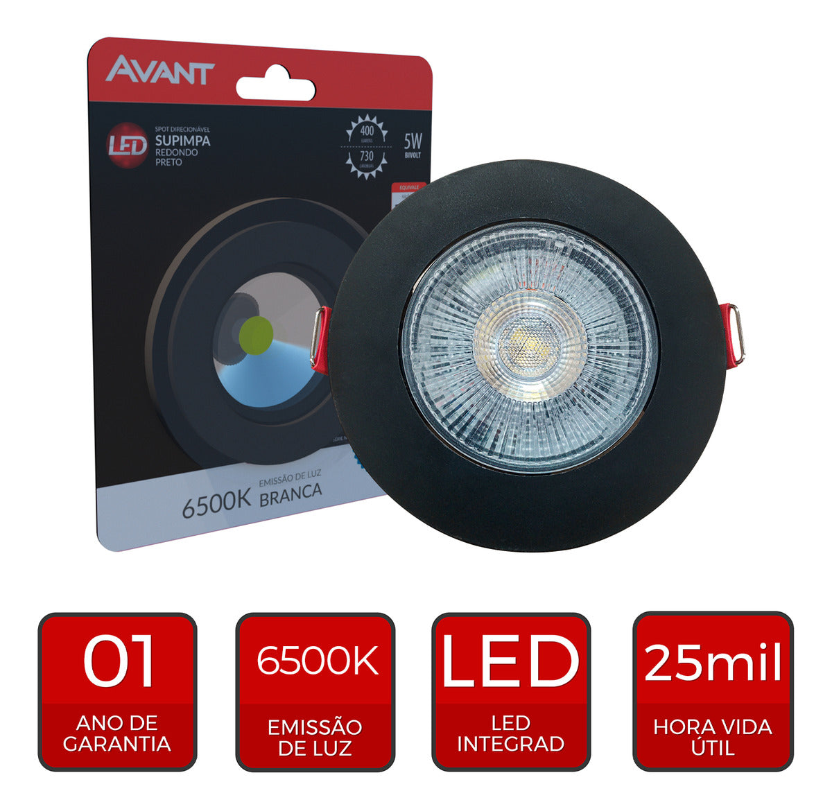 Spot Led Authentic Emb. Redondo 5w 6500k 9cm PF Avant