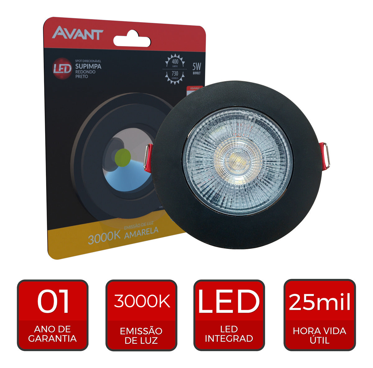 Spot Led Authentic Emb. Redondo 5w 3000k 9cm PF Avant