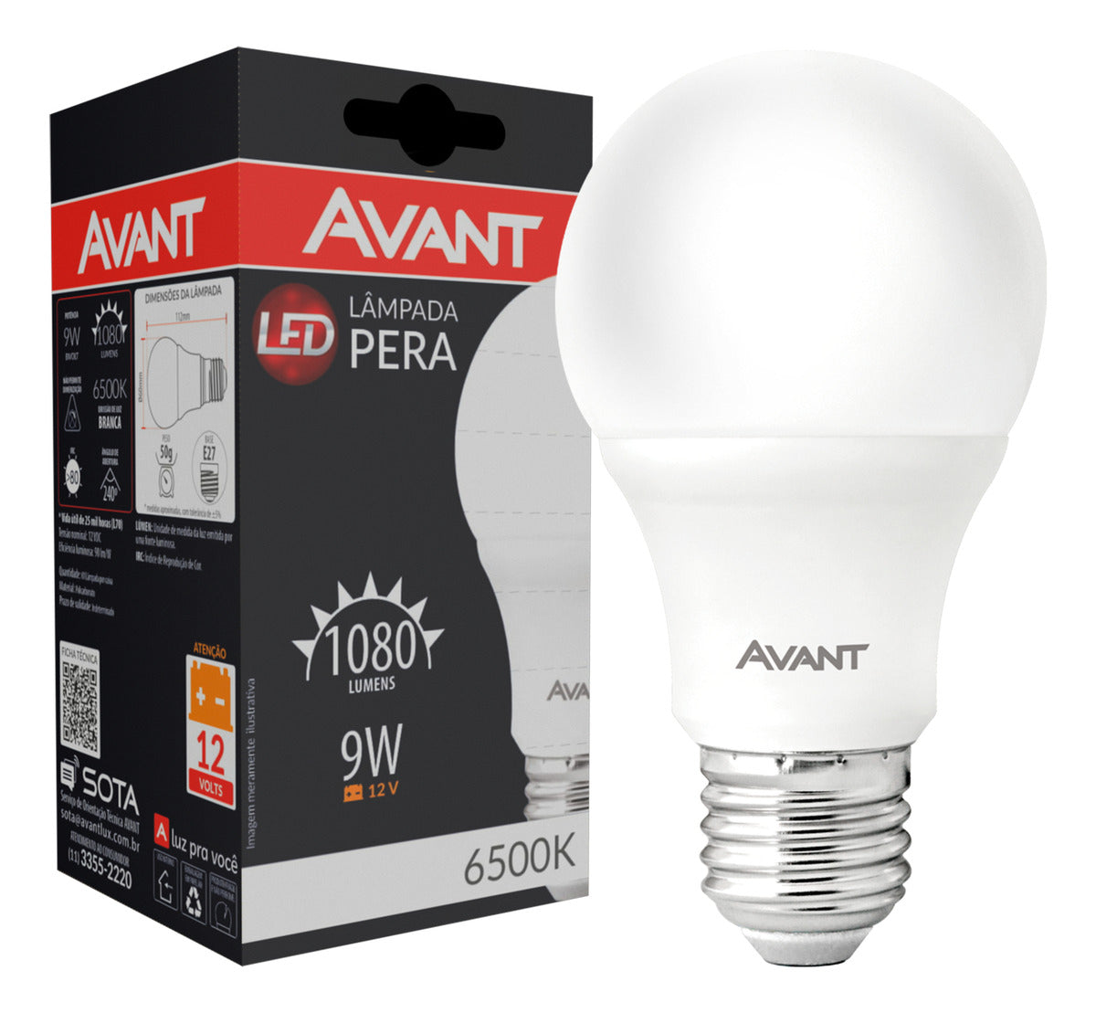 Lãmpada Led Pera Hp 9w 6500k Branco Frio 12v E27 Avant