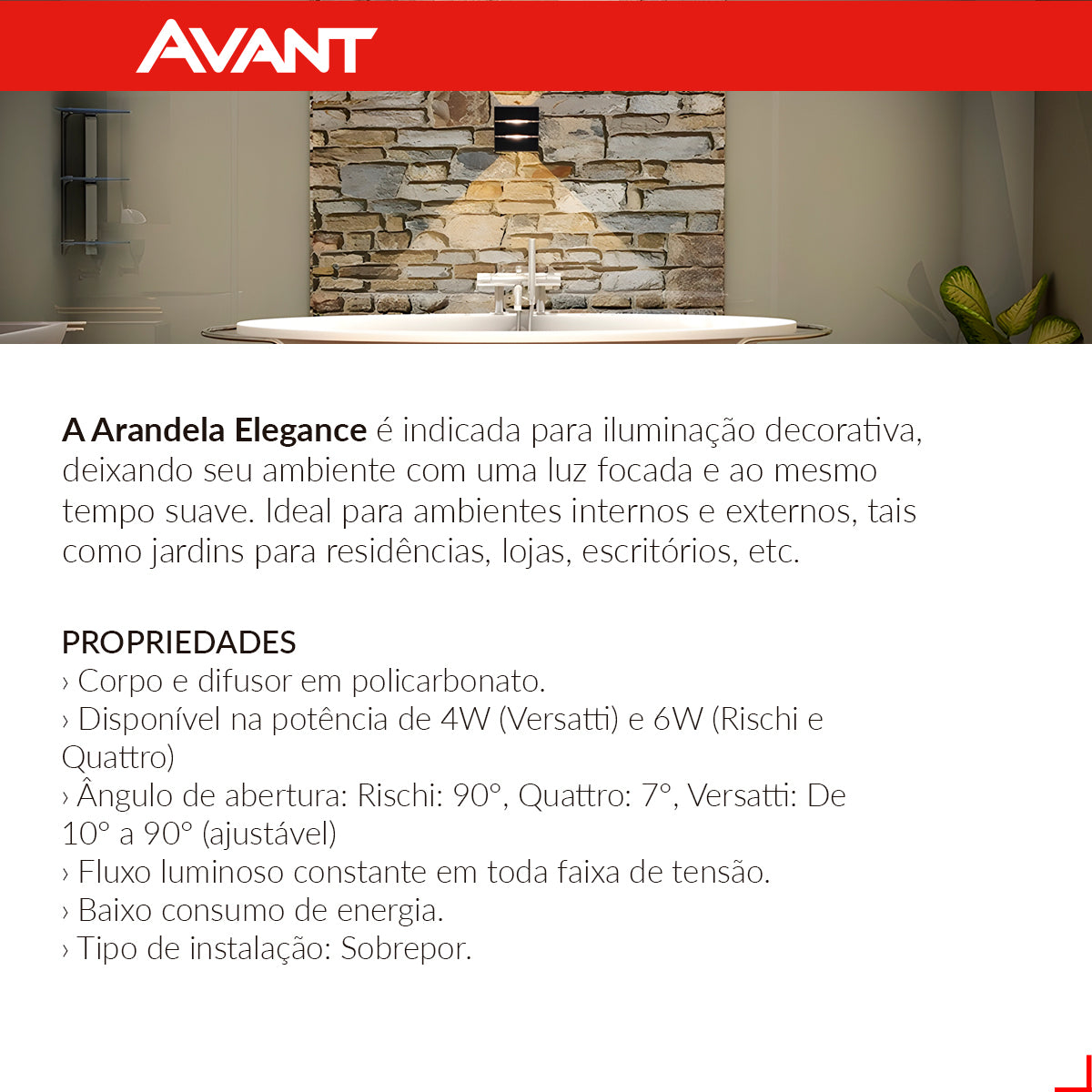 Arandela Rischi 6W 3000k Branco Quente Bivolt IP65 Branco Avant