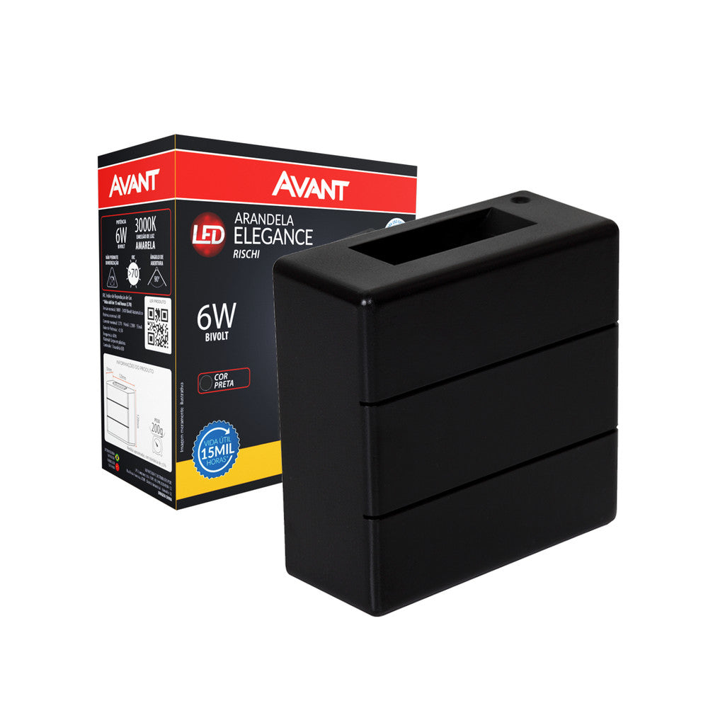 Arandela Led Elegance Rischi 6w 3000k Branco Quente Bivolt Ip65 a prova d'água Preto Avant