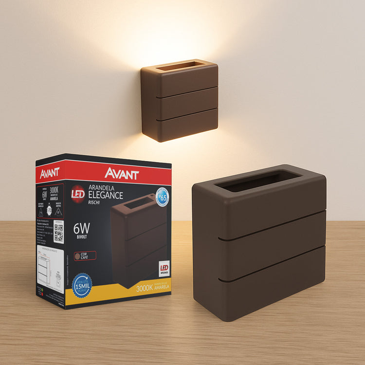Arandela Led Elegance Rischi 6w 3000k Branco Quente Bivolt Ip65 a prova d'água Café Avant