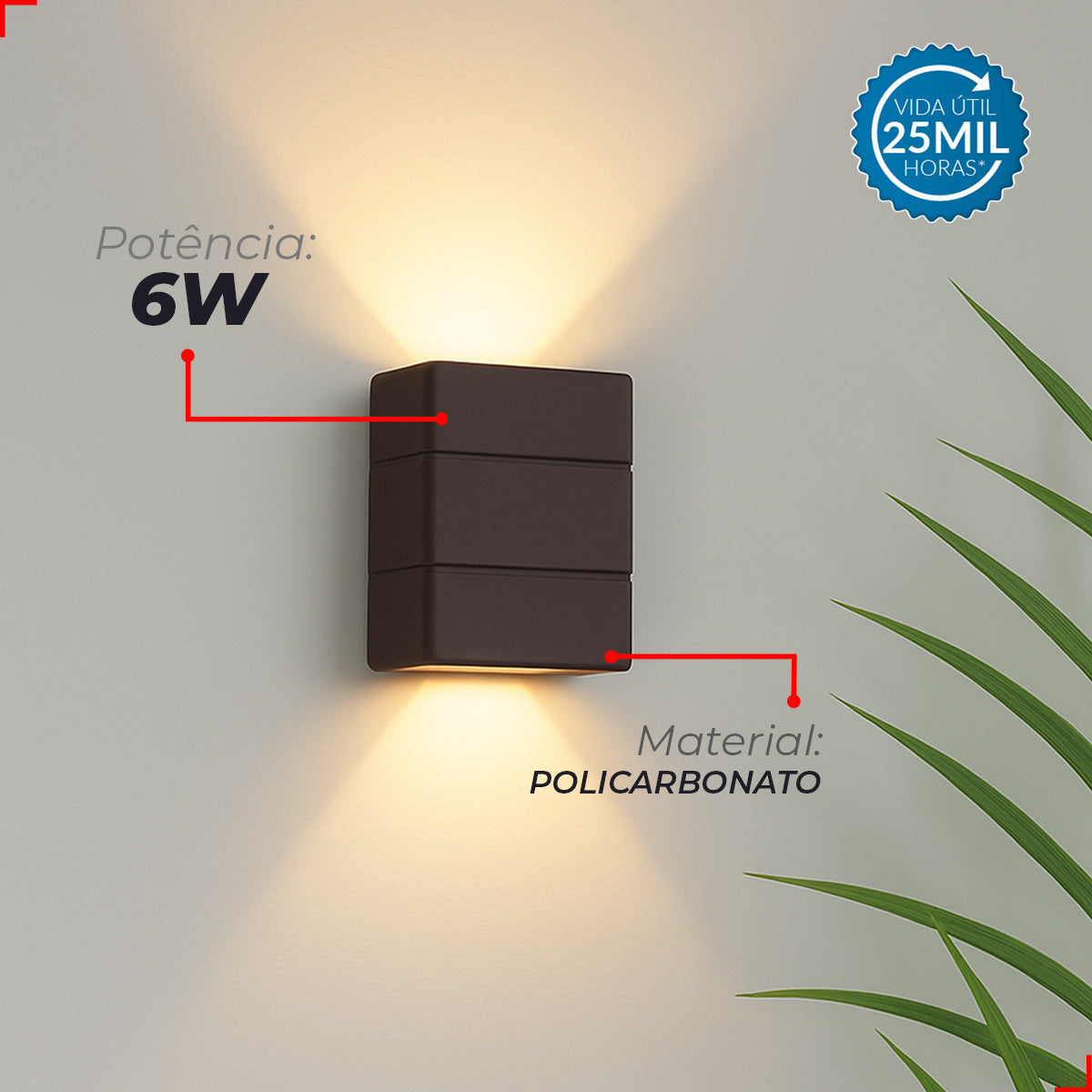 Arandela Led Elegance Rischi 6w 3000k Branco Quente Bivolt Ip65 a prova d'água Café Avant