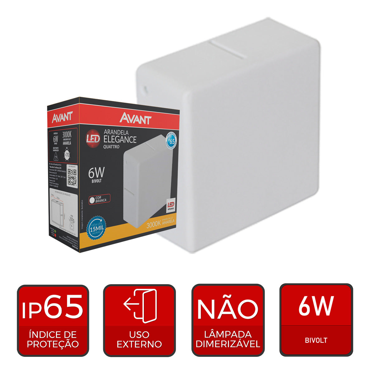 Arandela Quattro 6W 3000K Branco Quente Bivolt IP65 Branco Avant
