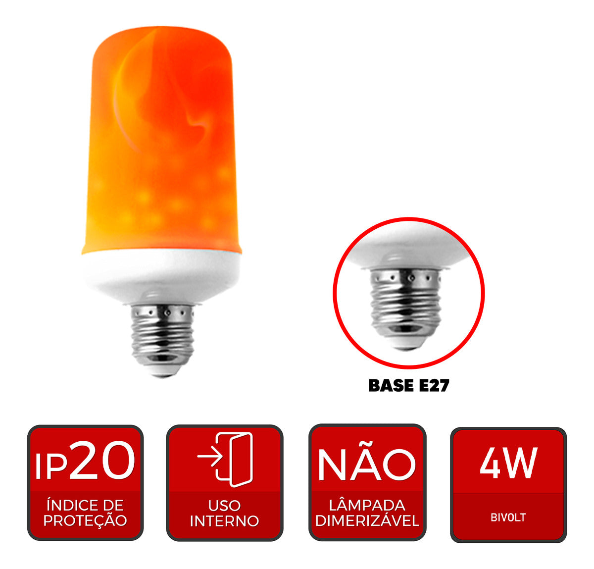 Lampada Led Retro Flamma E27 4W 1800k Laranja Bivolt Avant