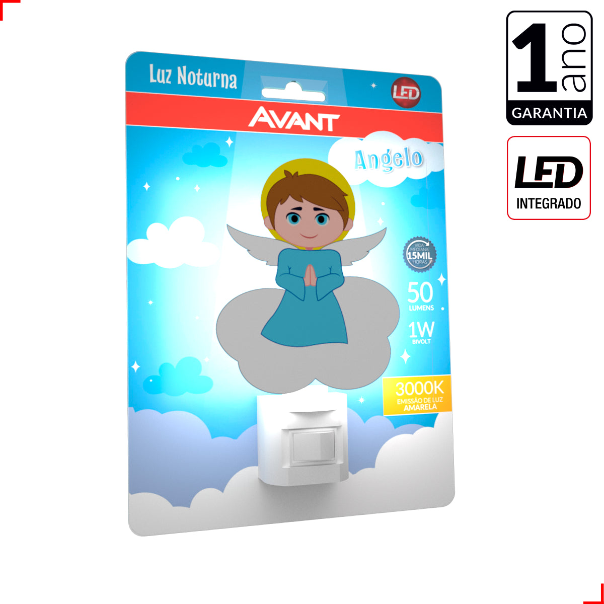Mini Abajur Angelo Luz Noturna 1W 3000K Branco Quente Bivolt Avant