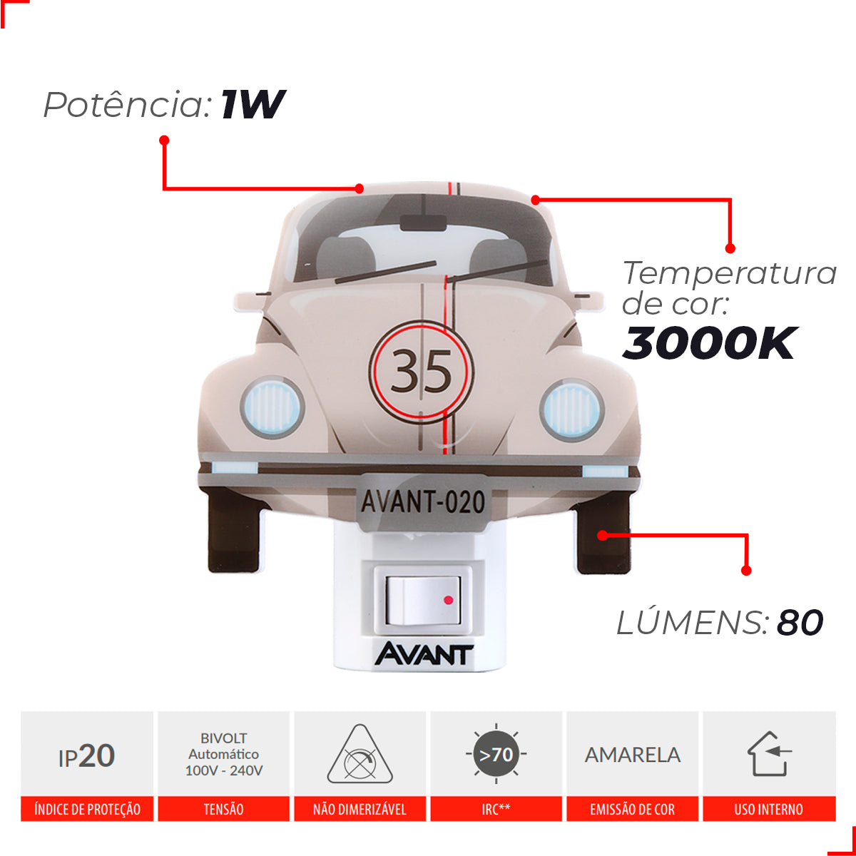 Mini Abajur Besourinho Luz Noturna 1w 3000k Branco Quente Bivolt  Avant