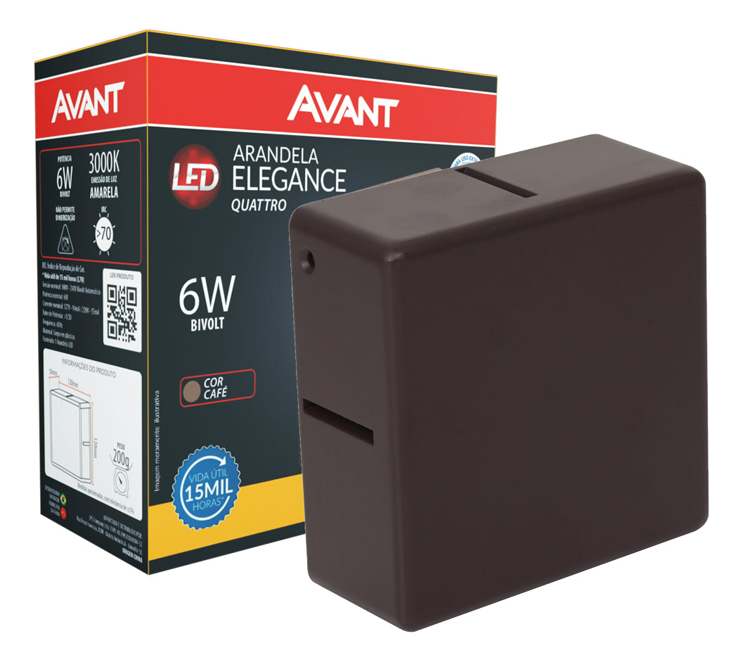 Arandela Quattro 6W 3000K Branco Quente Bivolt IP65 Café Avant