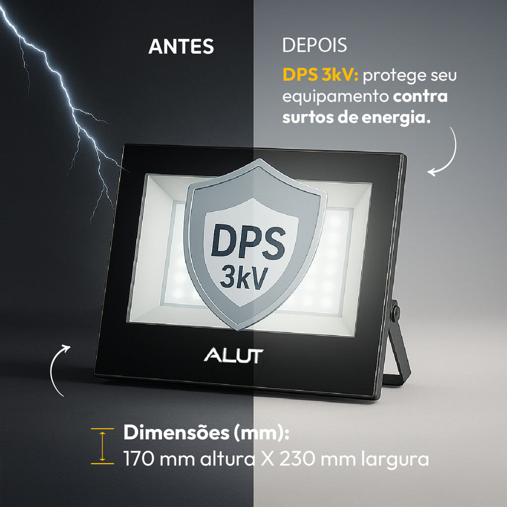 Refletor Slim 400w 6500k Branco Frio Bivolt IP66 Preto Avant