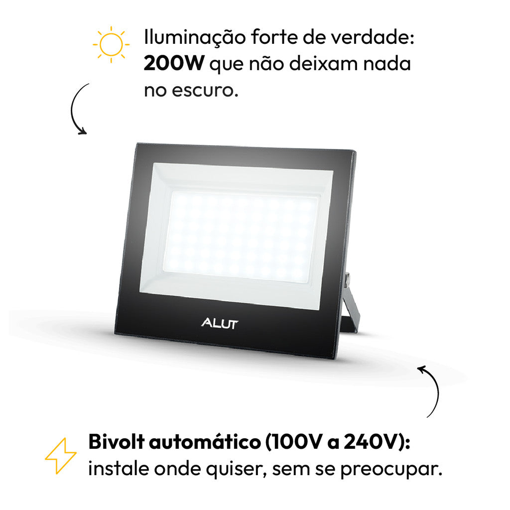 Refletor Slim 400w 6500k Branco Frio Bivolt IP66 Preto Avant
