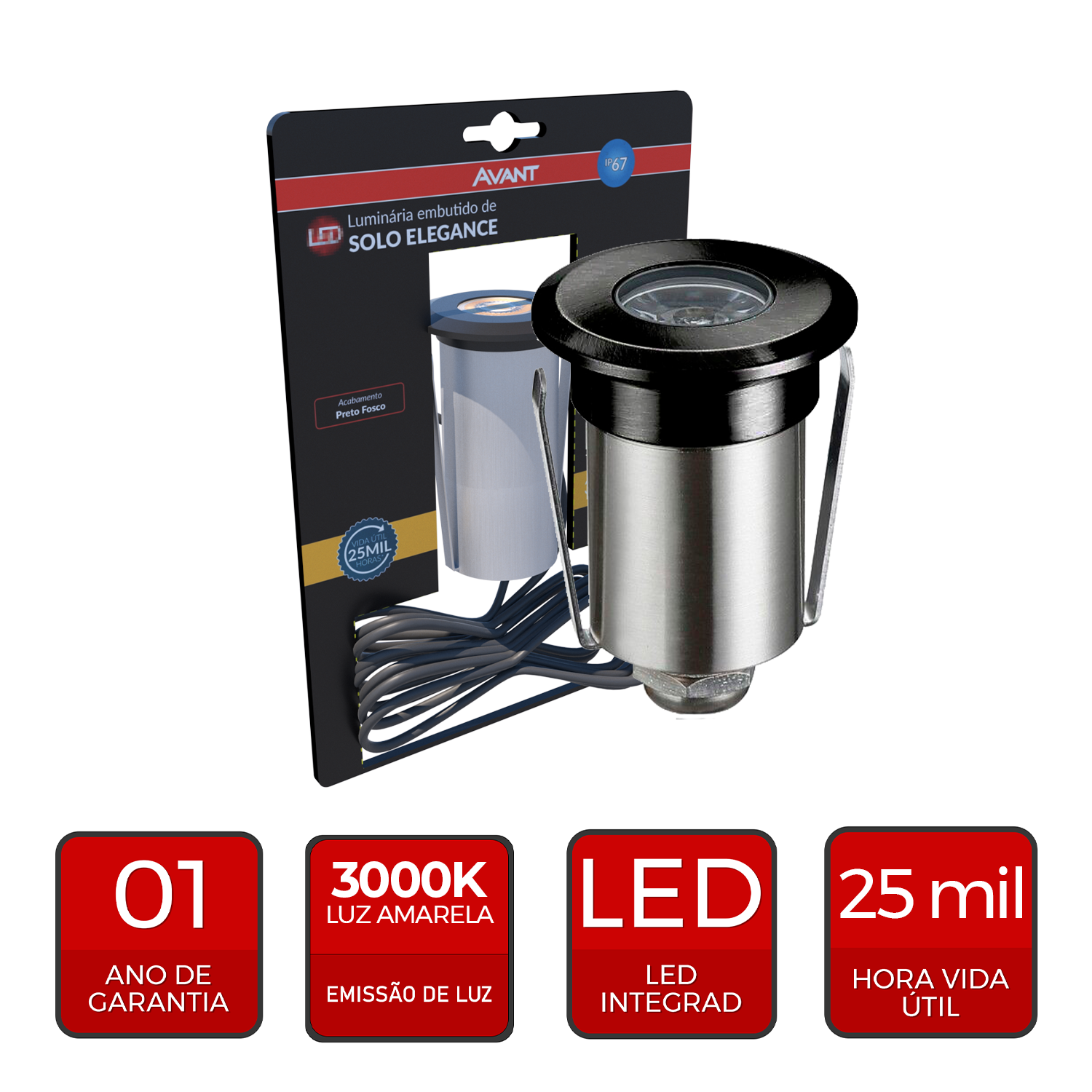 Luminaria Solo Elegance 2w 3000k Bivolt Preto Fosco Avant