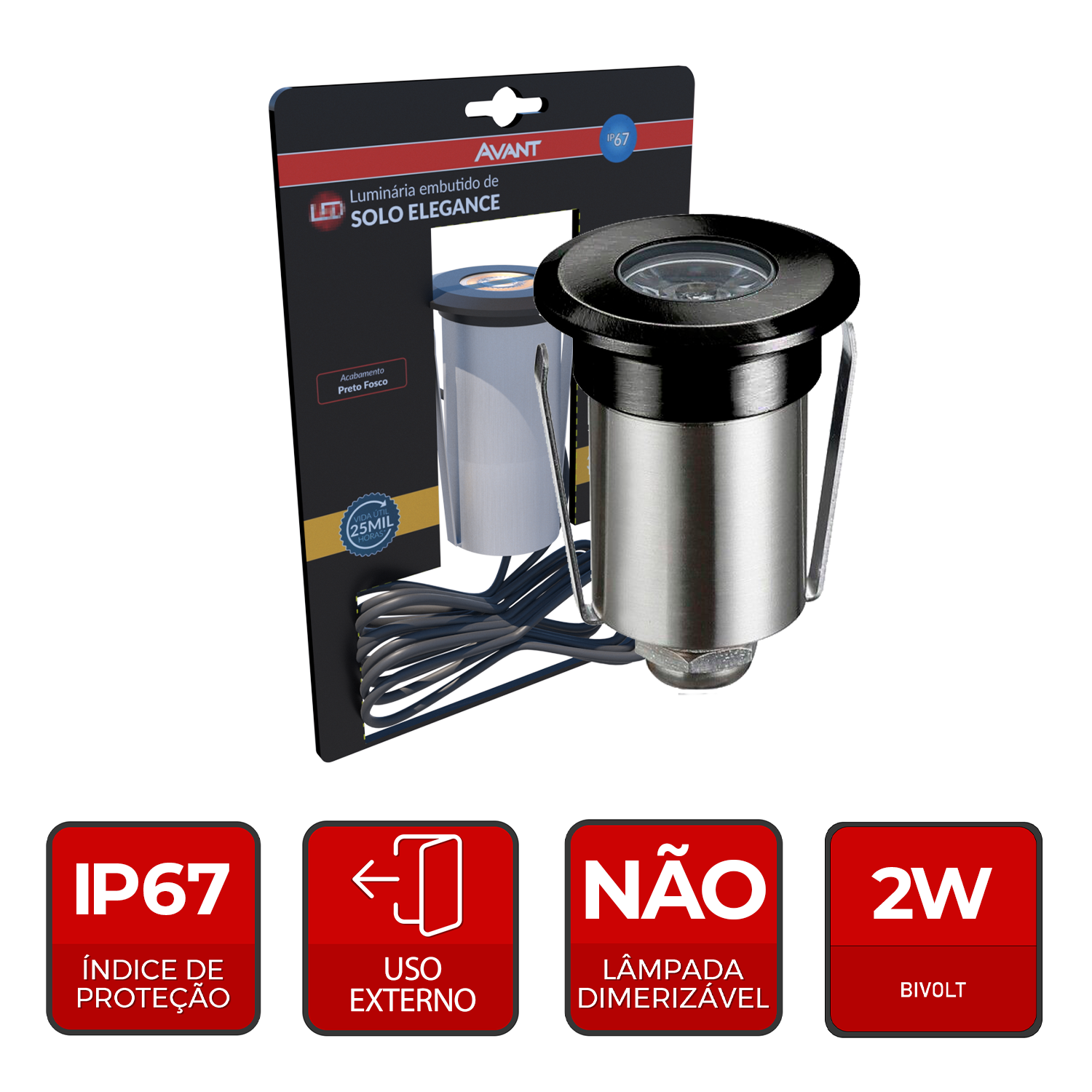 Luminaria Solo Elegance 2w 3000k Bivolt Preto Fosco Avant