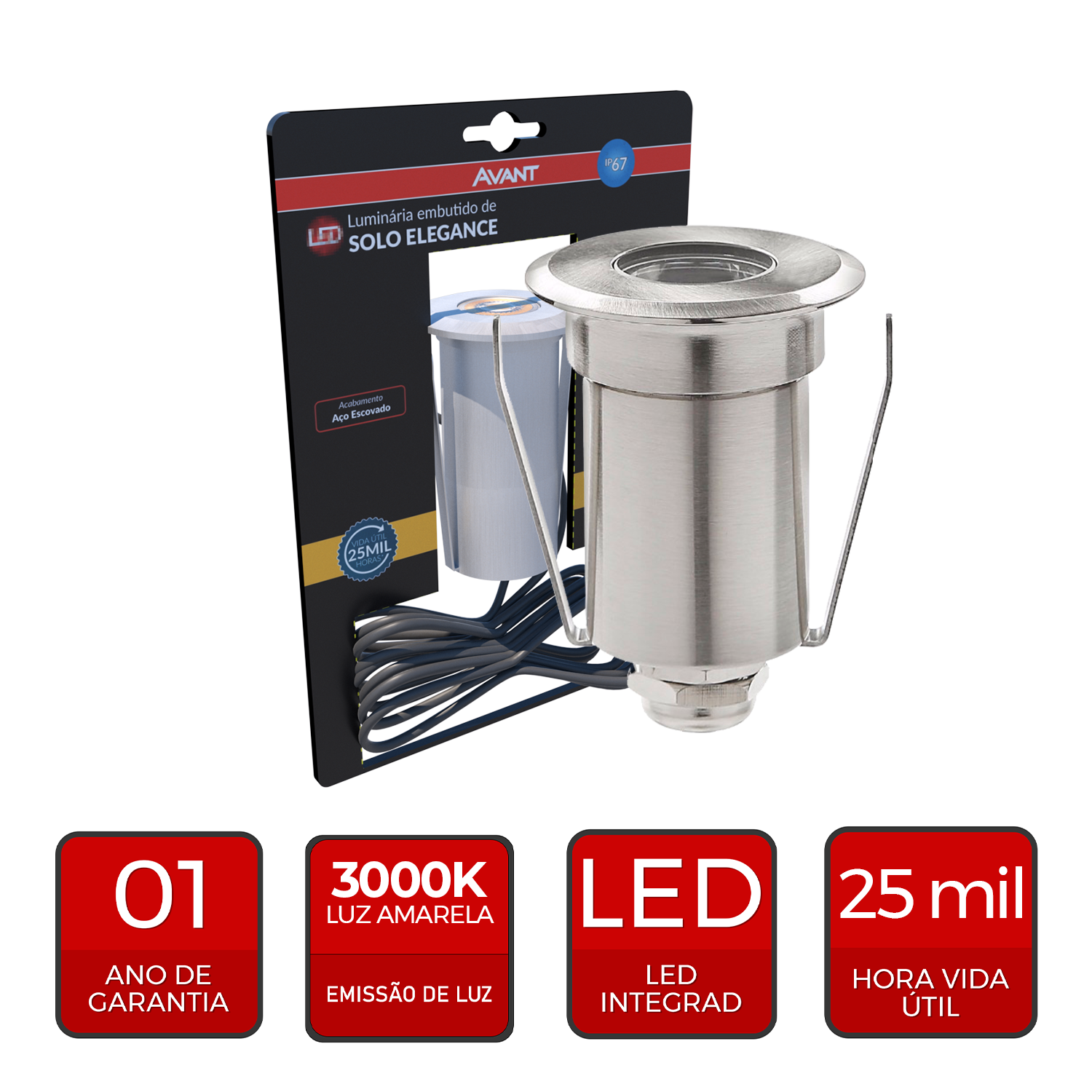 Luminaria de Chão Led Solo Elegance 2w 3000k Branco Quente 110v/220v Bivolt IP67 Aço Escovado Cod: 337030576 Avant