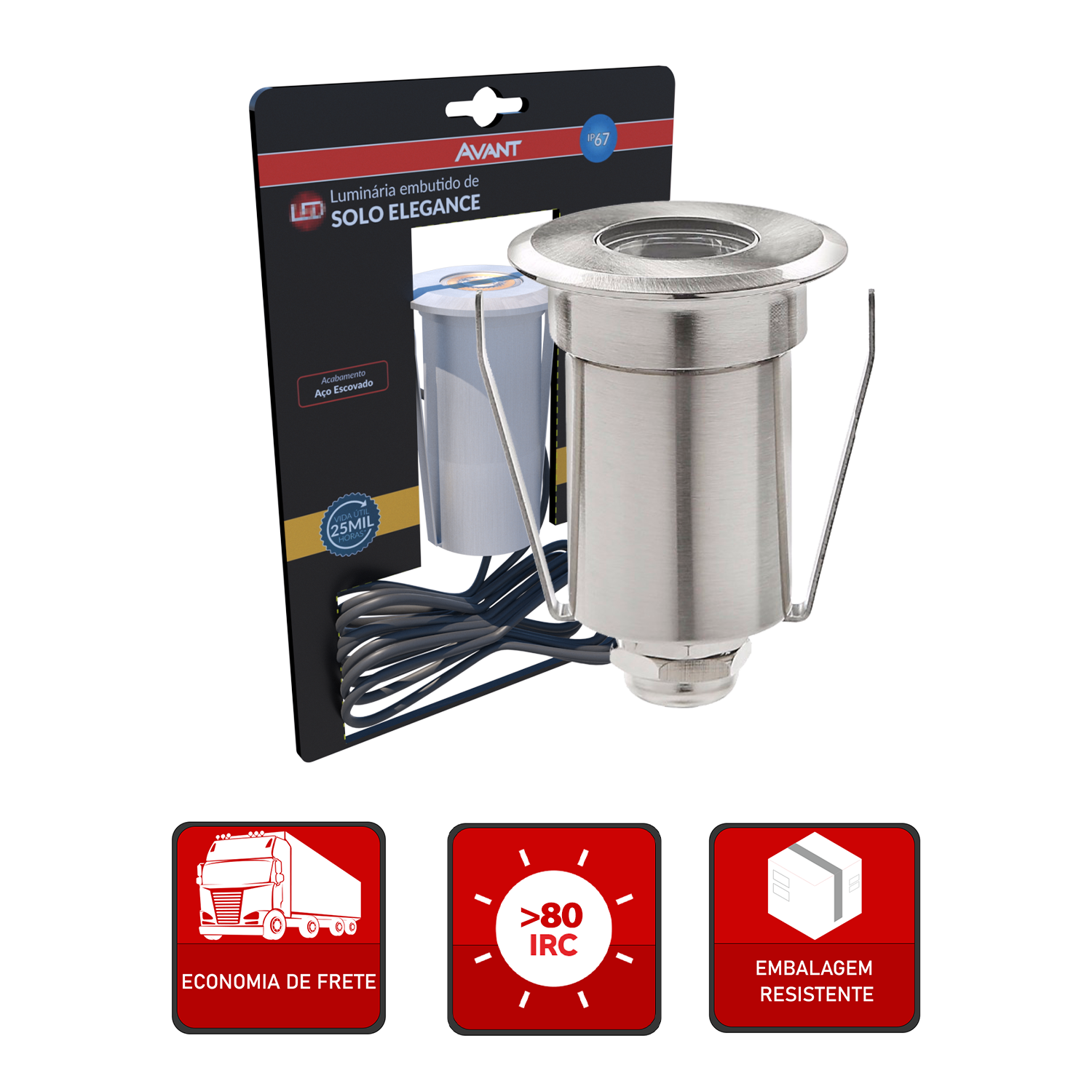 Luminaria de Chão Led Solo Elegance 2w 3000k Branco Quente 110v/220v Bivolt IP67 Aço Escovado Cod: 337030576 Avant