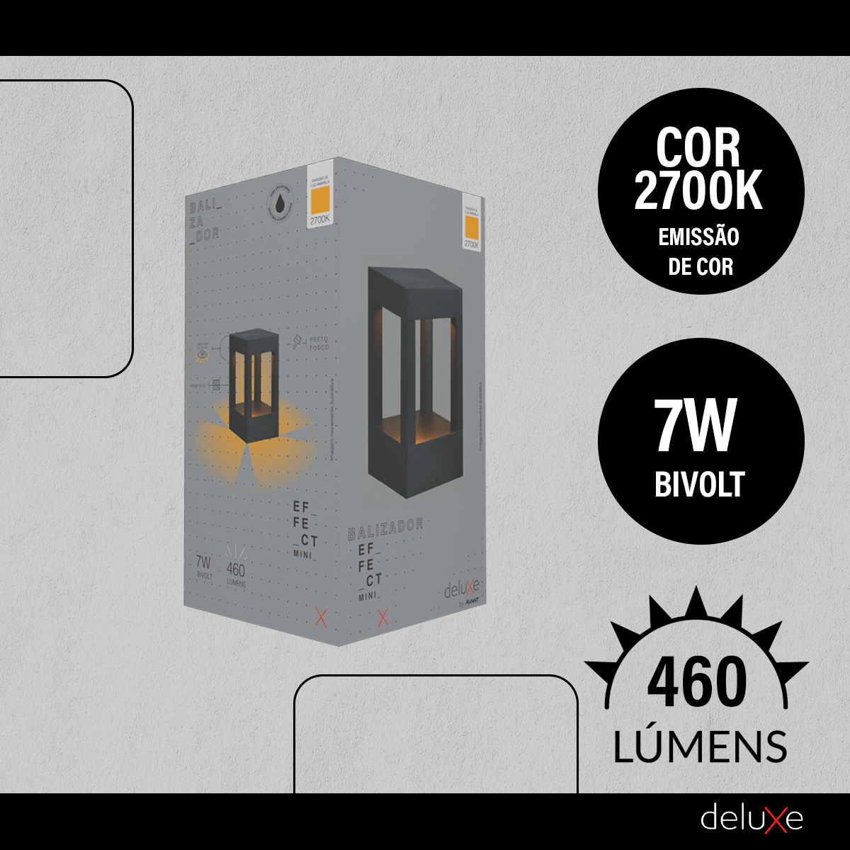 Balizador Led Nimus Máx 7w 2700k Branco Quente IP65 Bivolt Preto Avant