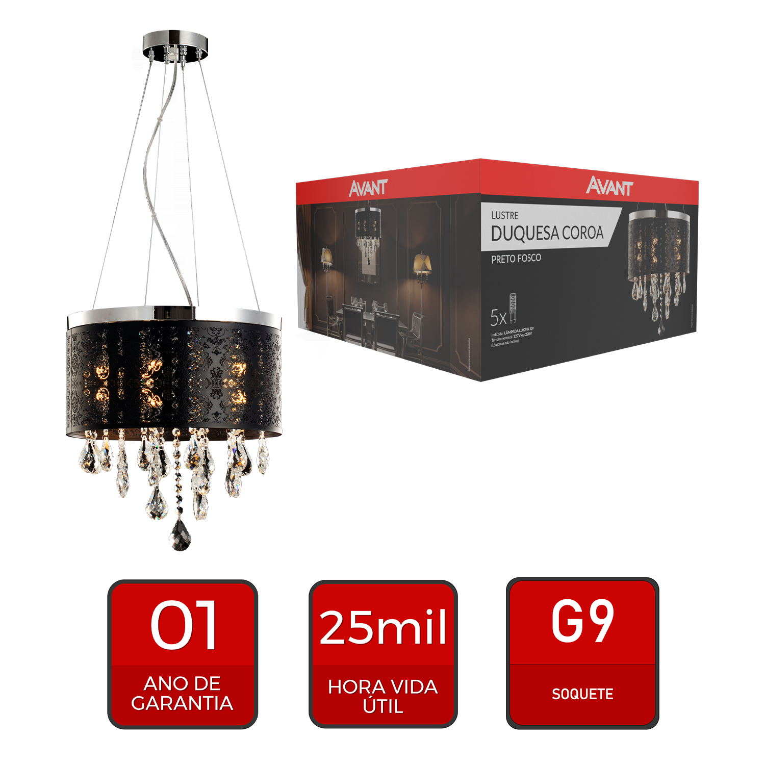 Pendente led Duquesa Coroa 5xG9 Bivolt Branco Avant