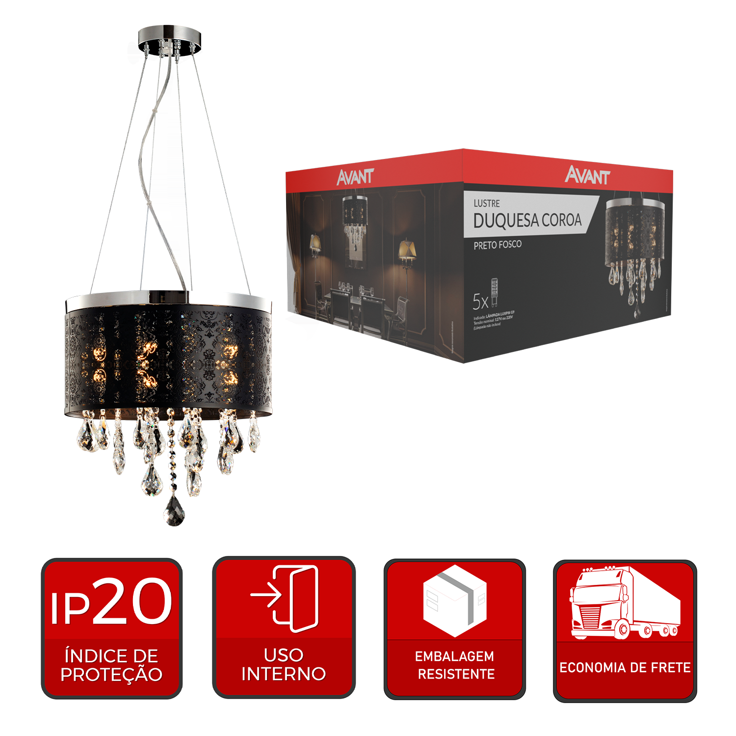 Pendente led Duquesa Coroa 5xG9 Bivolt Branco Avant