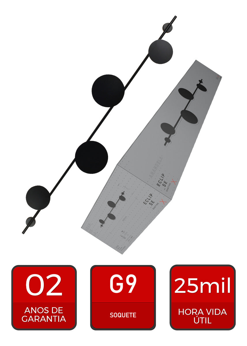 Arandela Eclipse Para 4 Lampadas G9 Preto Fosco Deluxe