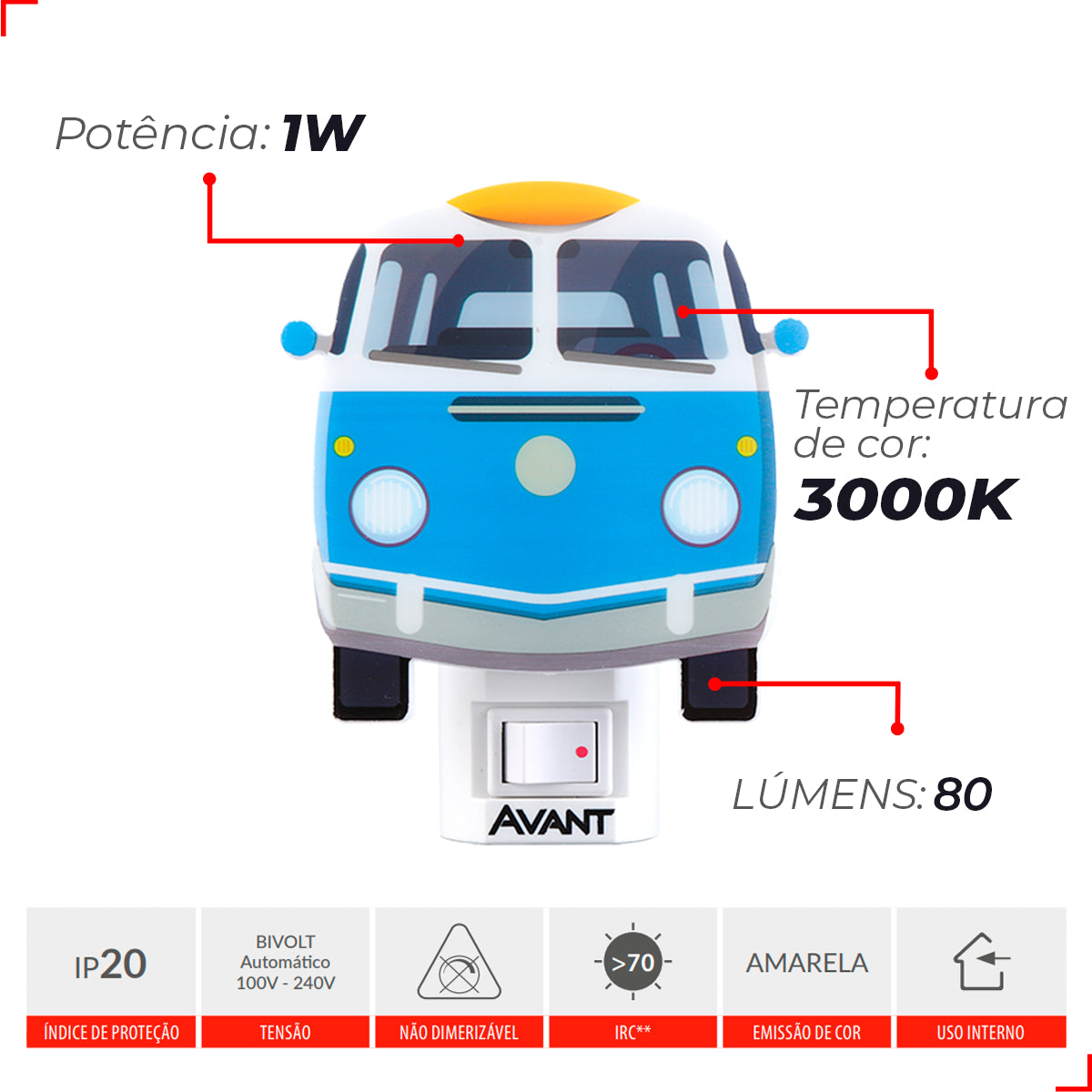 Mini Abajur Corujinha Luz Noturna 1w 3000k Branco Quente Bivolt Avant