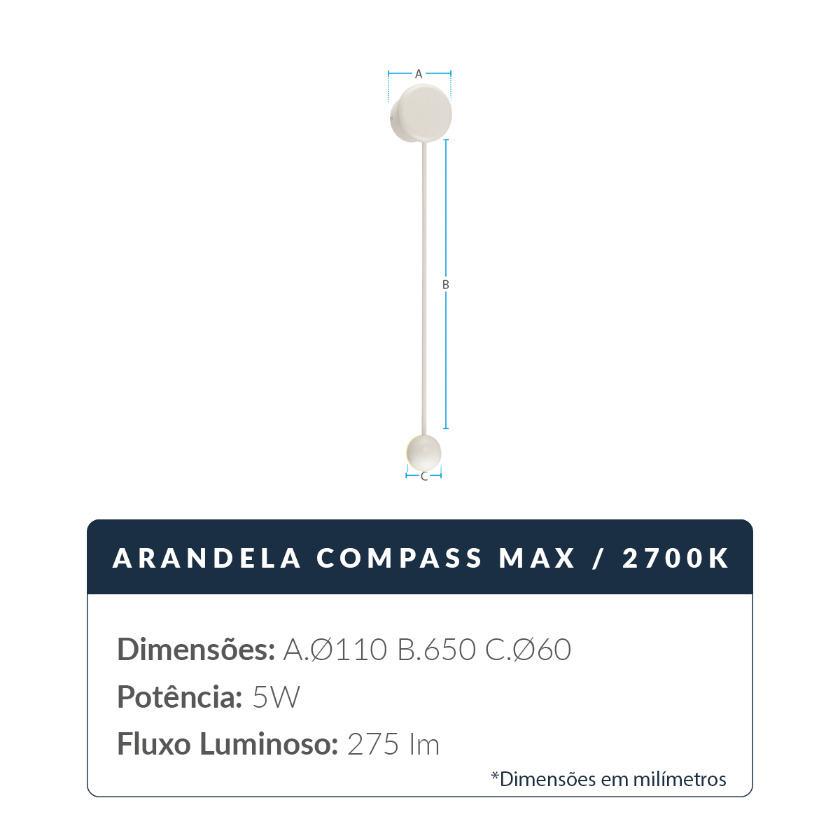 Arandela Led Compass 5w 2700k Branco Quente Bivolt Branco Deluxe