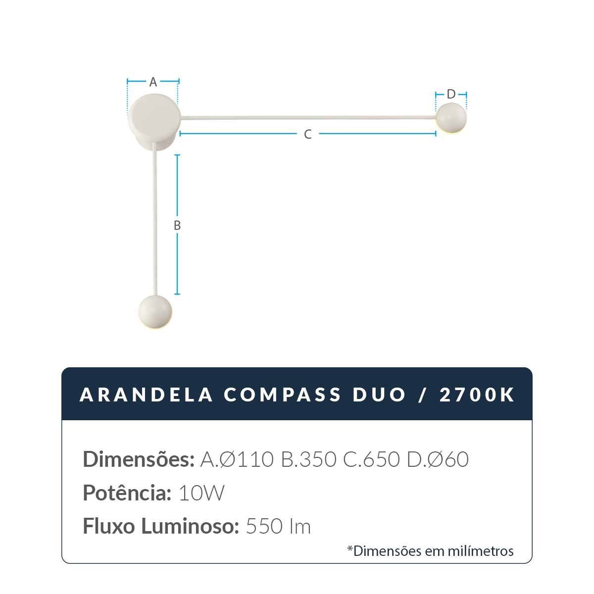 Arandela Led Compass 10w 2700k Branco Quente Bivolt Branco Deluxe