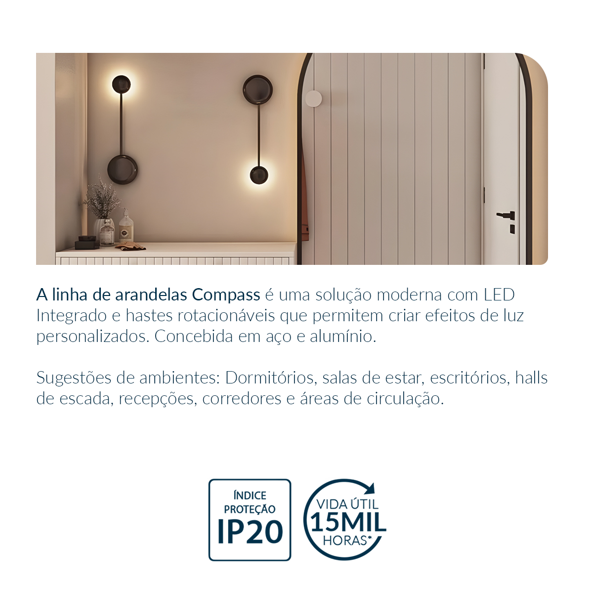 Arandela Led Compass 5w 2700k Branco Quente Bivolt Preto Deluxe
