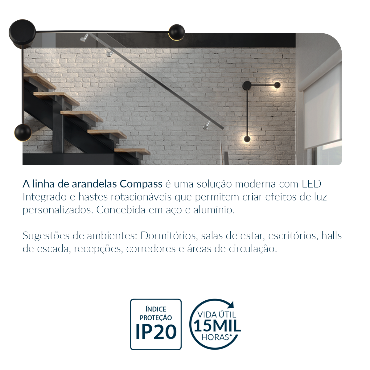 Arandela Led Compass 10w 2700k Branco Quente Bivolt Preto Deluxe