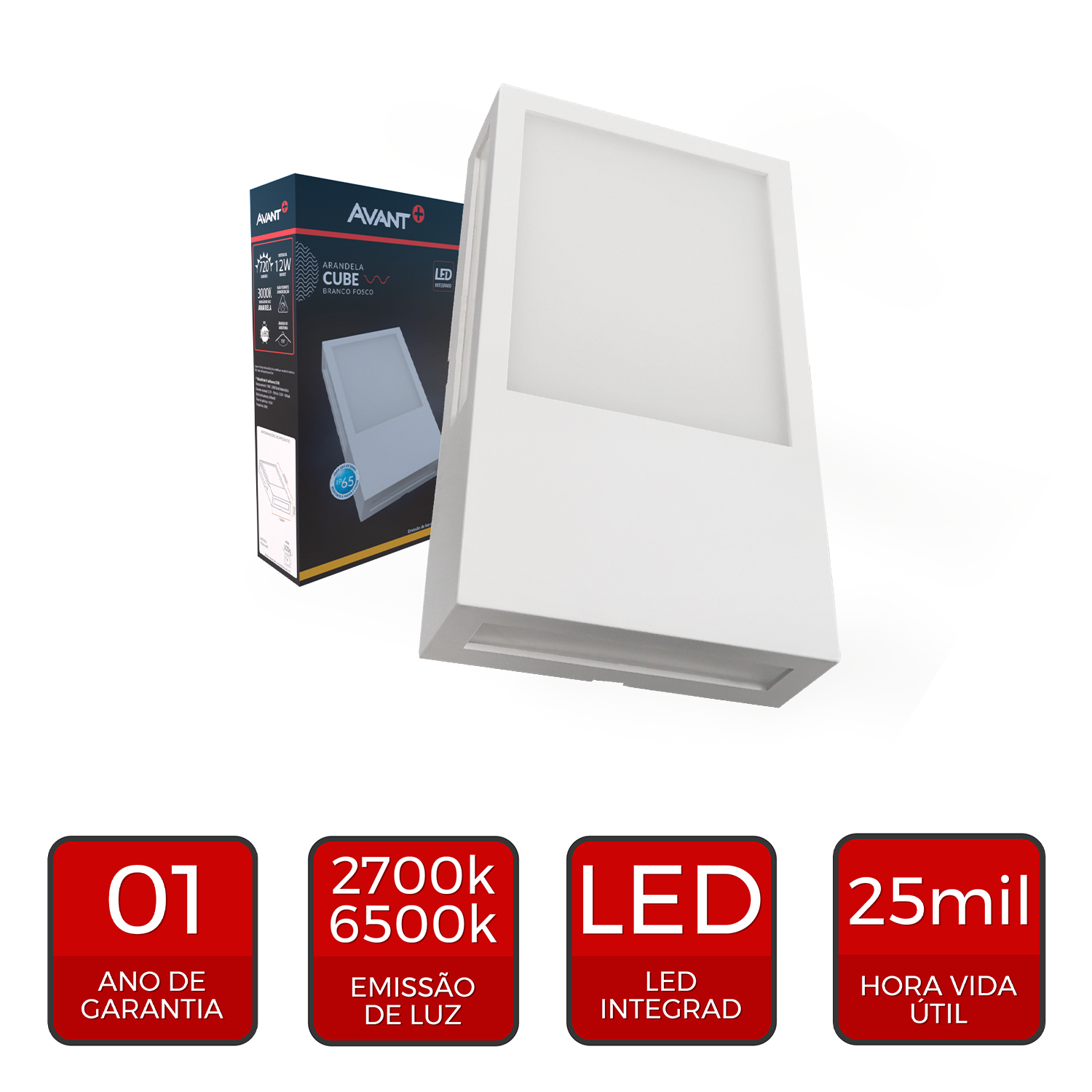 Arandela Led Cube 12w 3000k Branco Quente Bivolt Ip65 a prova d'água Branco Avant