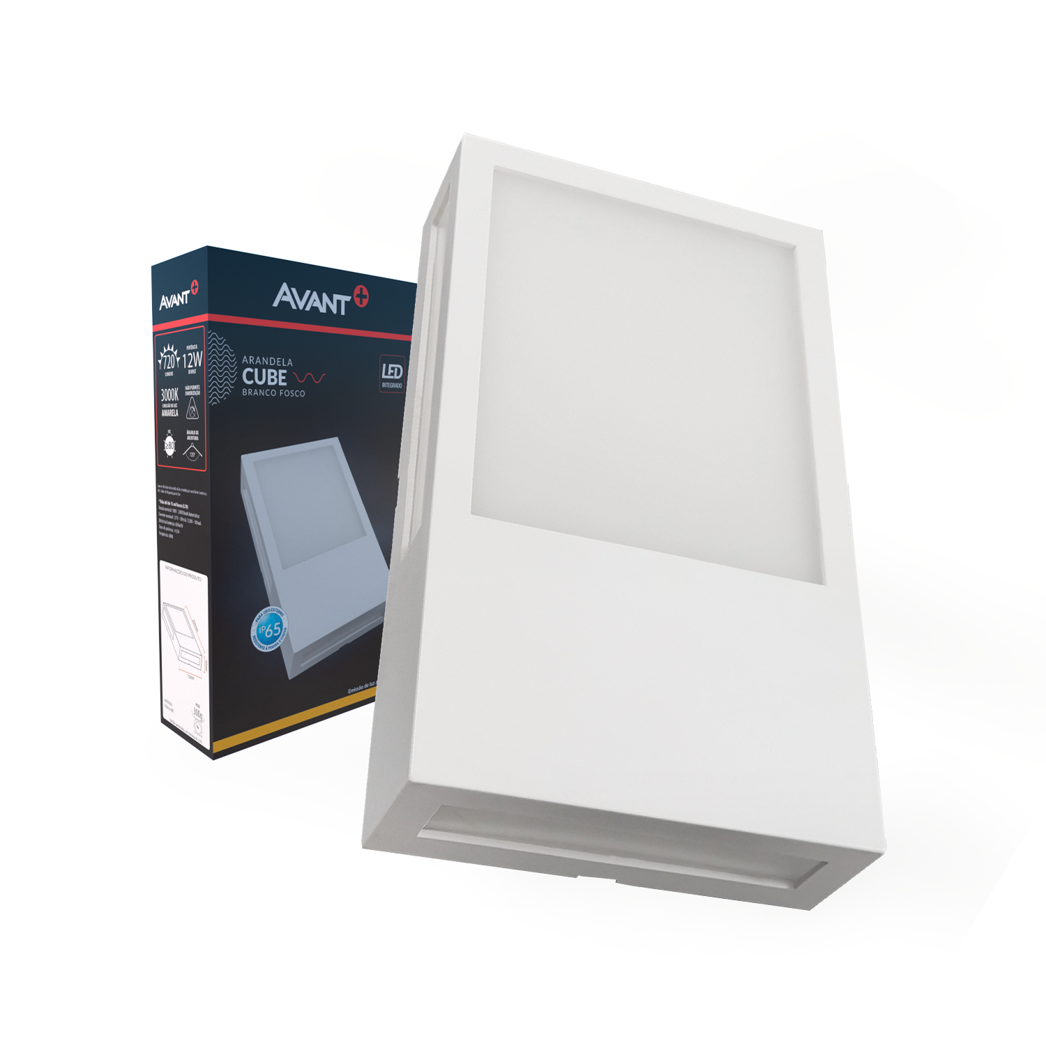 Arandela Led Cube 12w 3000k Branco Quente Bivolt Ip65 a prova d'água Branco Avant