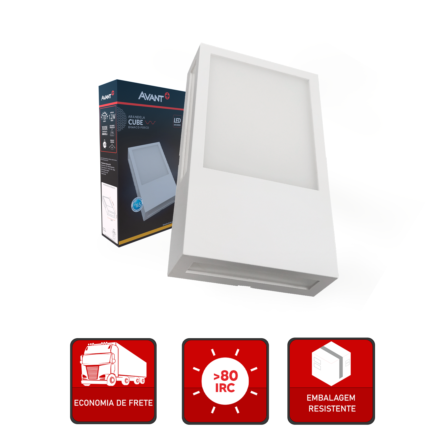 Arandela Led Cube 12w 3000k Branco Quente Bivolt Ip65 a prova d'água Branco Avant
