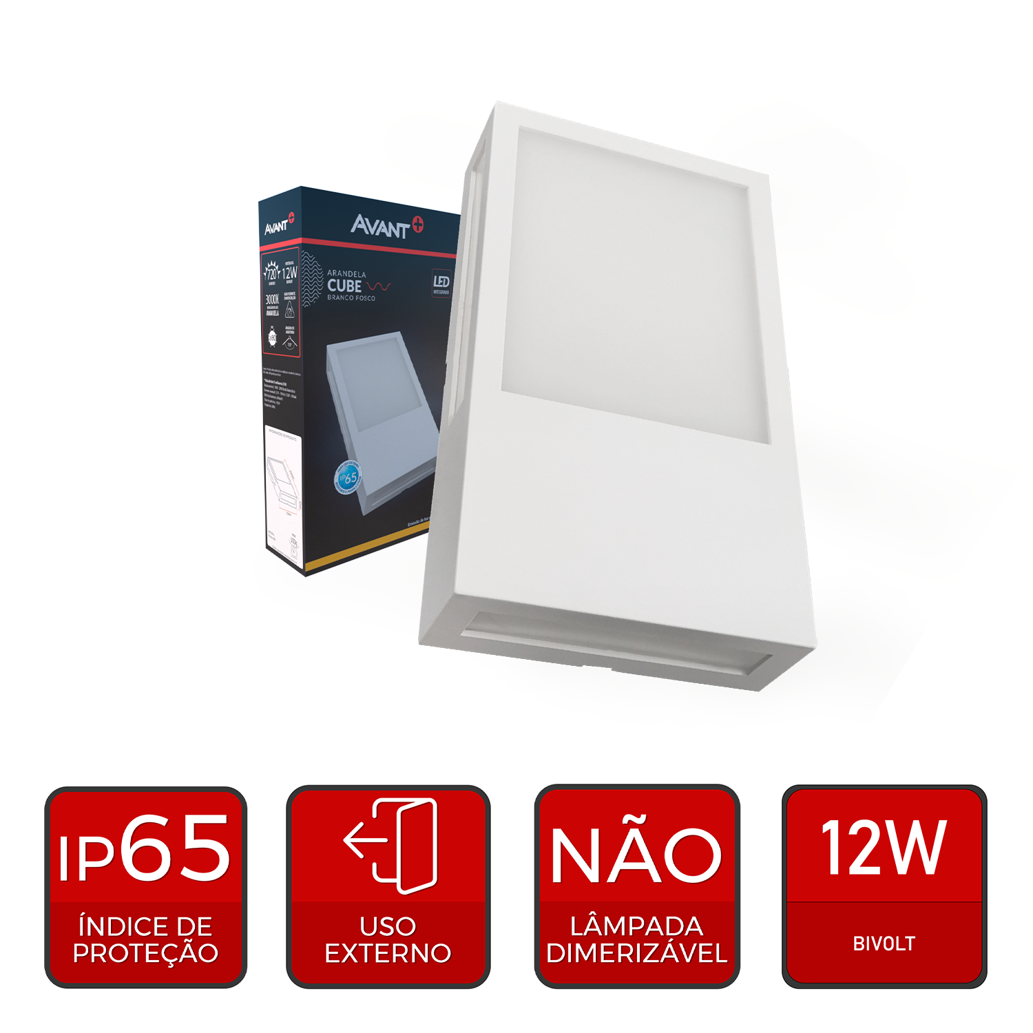 Arandela Led Cube 12w 3000k Branco Quente Bivolt Ip65 a prova d'água Branco Avant
