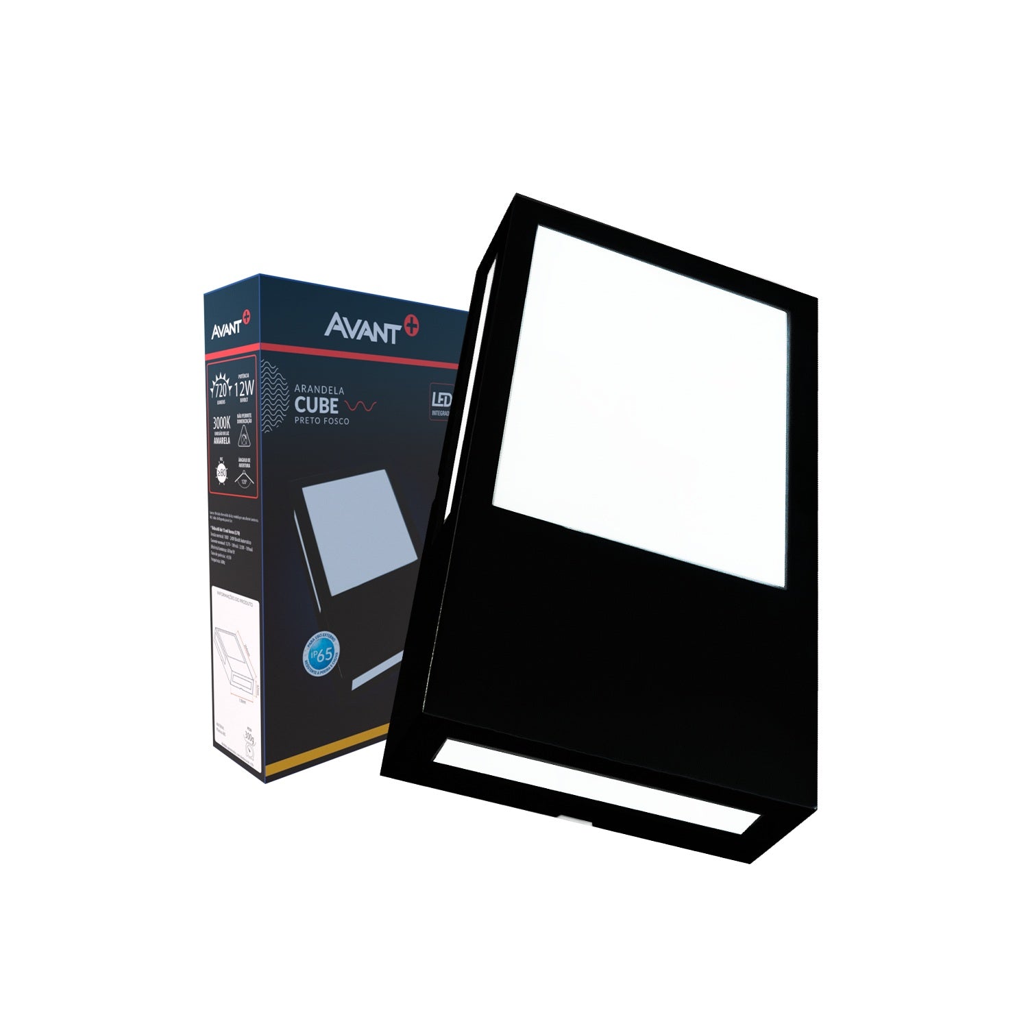 Arandela Led Cube 12w 3000k Branco Quente Bivolt Ip65 a prova d'água Preto Avant