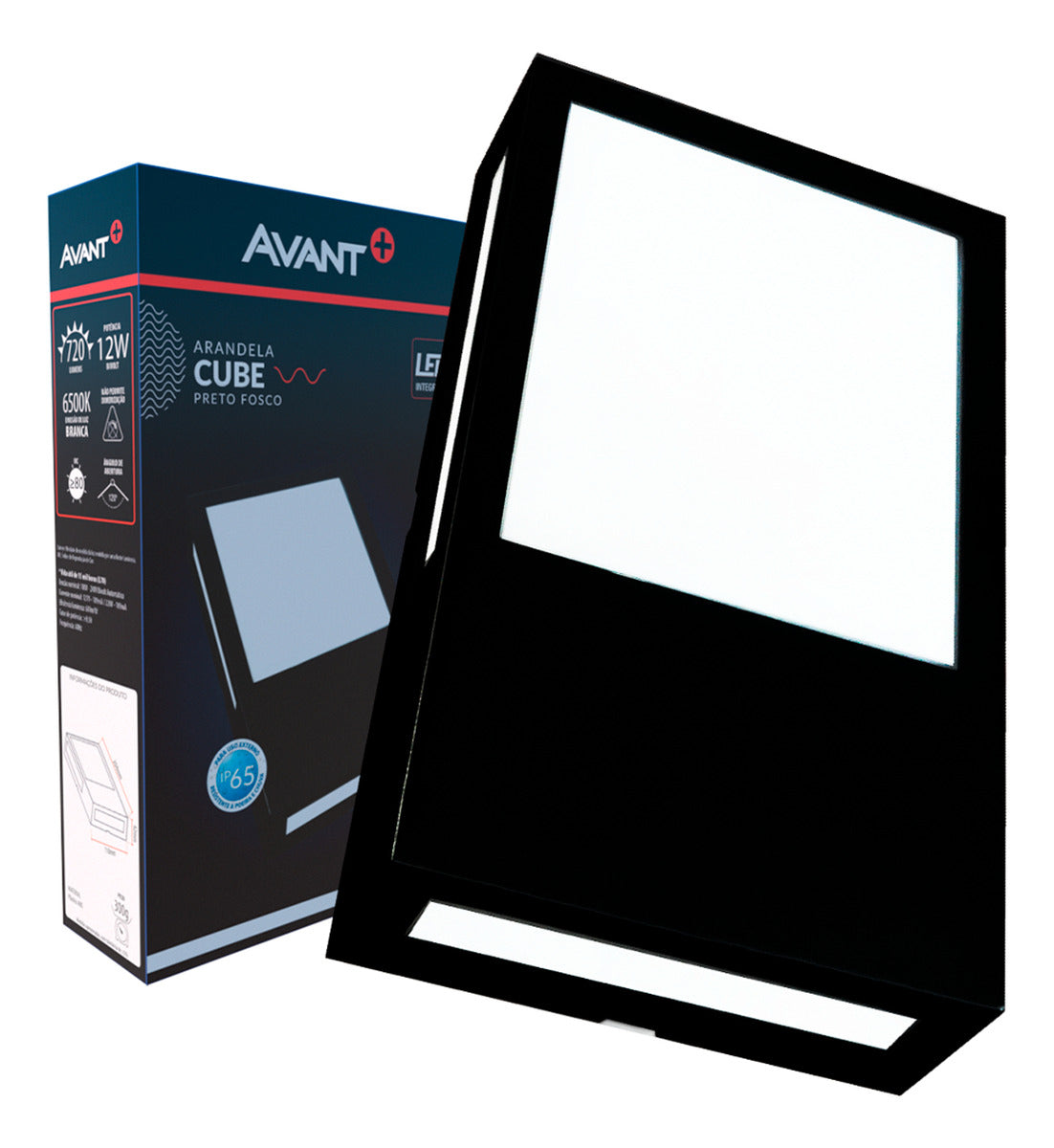 Arandela Led Cube 12W 6500k Branco Frio Bivolt IP65 Preto Avant