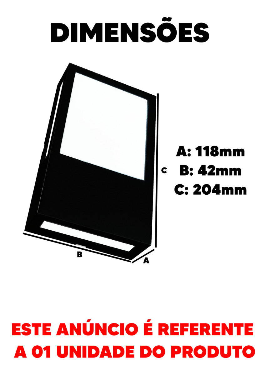 Arandela Led Cube 12W 6500k Branco Frio Bivolt IP65 Preto Avant