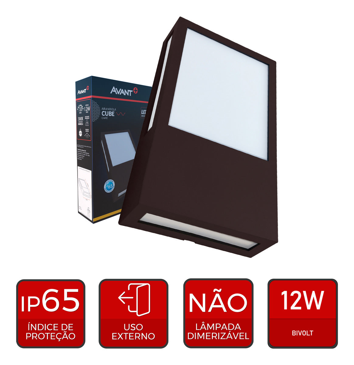 Arandela Led Cube 12W 3000K Branco Quente Bivolt IP65 Café Avant