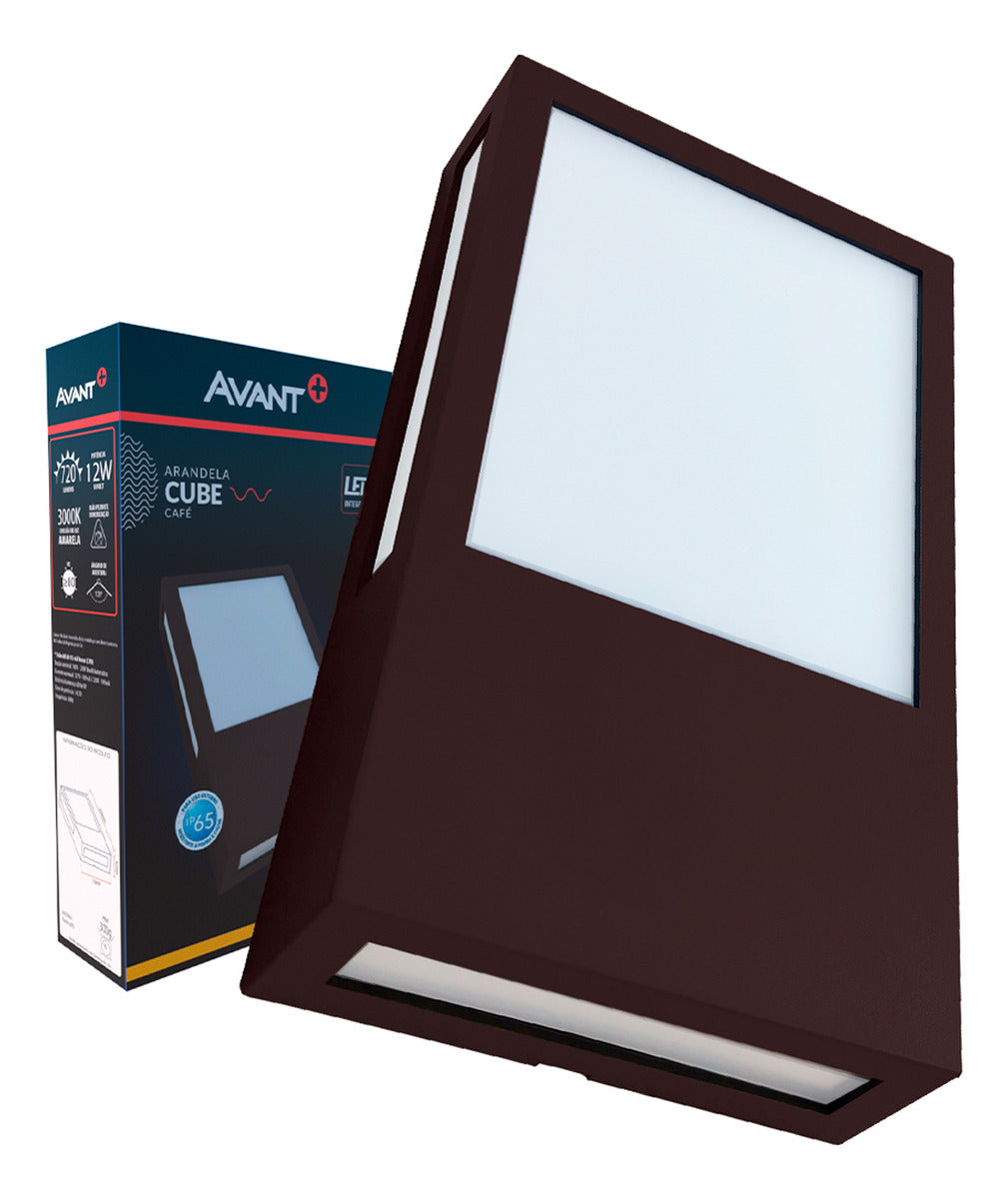 Arandela Led Cube 12W 3000K Branco Quente Bivolt IP65 Café Avant