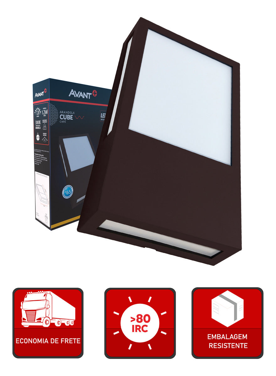 Arandela Led Cube 12W 3000K Branco Quente Bivolt IP65 Café Avant