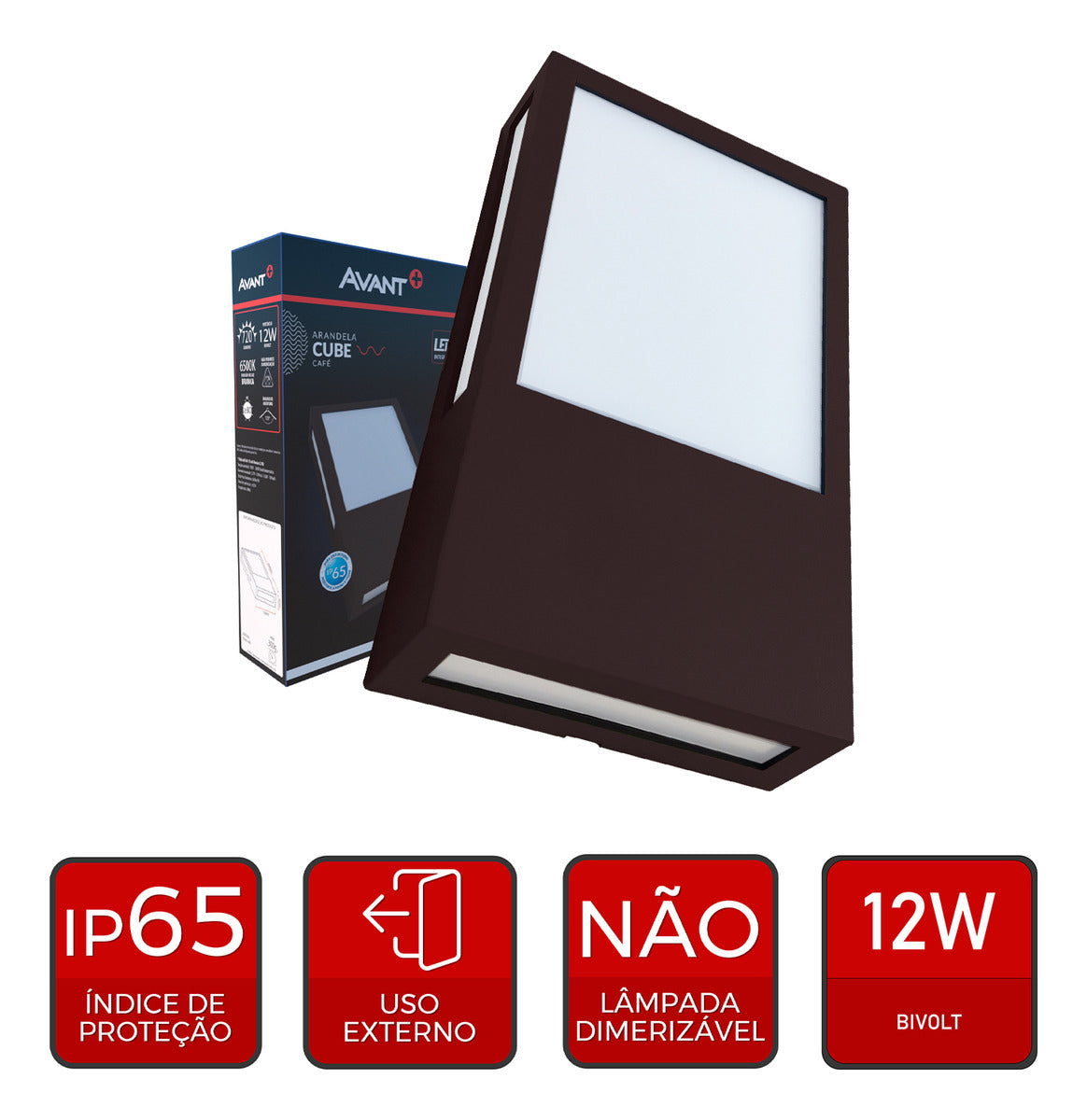 Arandela Led Cube 12W 6500k Branco Frio Bivolt IP65 Café Avant