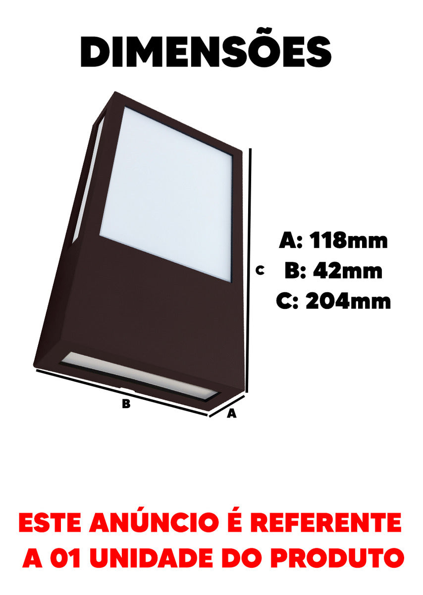 Arandela Led Cube 12W 6500k Branco Frio Bivolt IP65 Café Avant