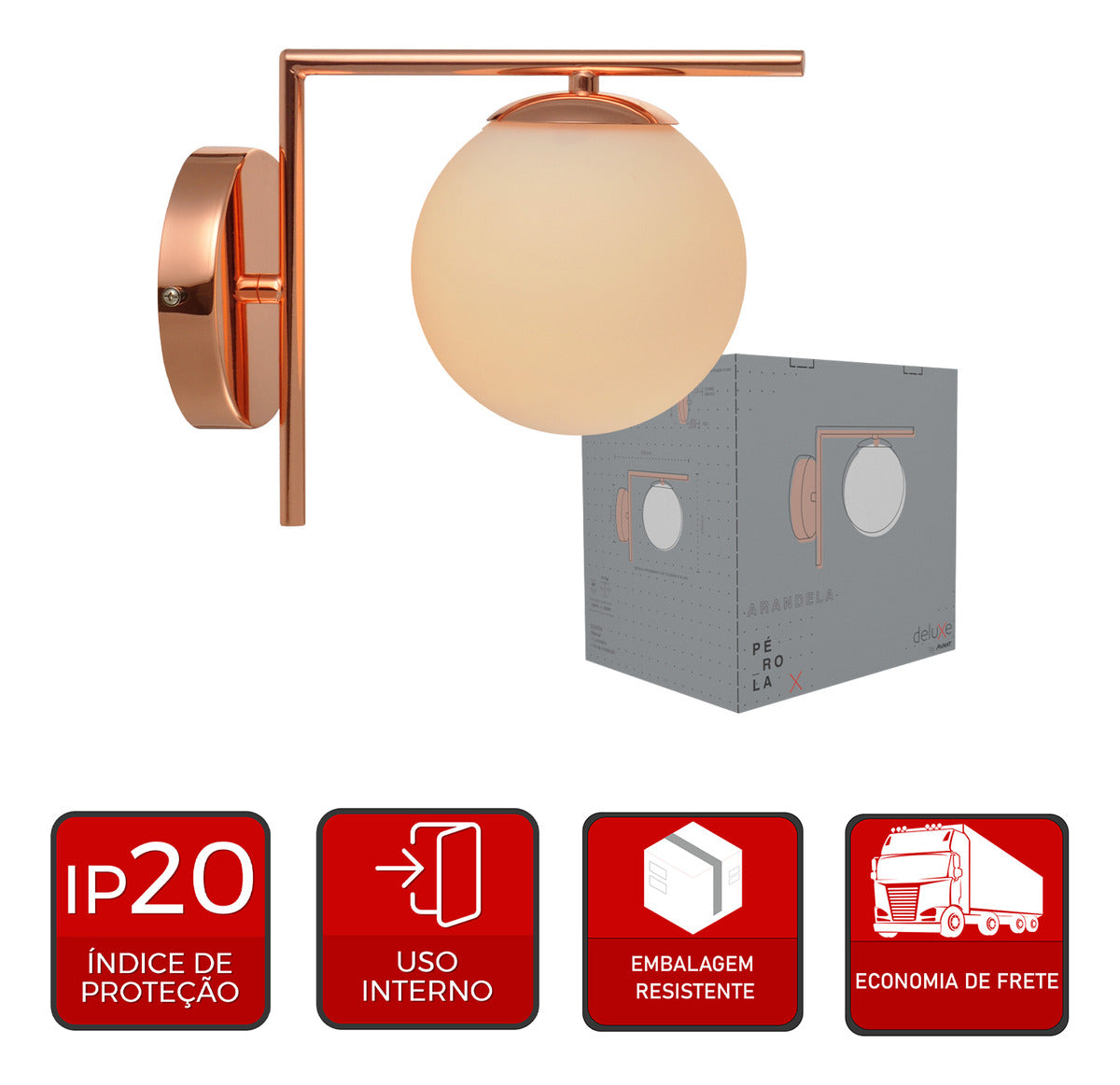 Arandela Interna Led Parede Perola Cobre Brilho Cod: 340304400 Deluxe By Avant 127/220v