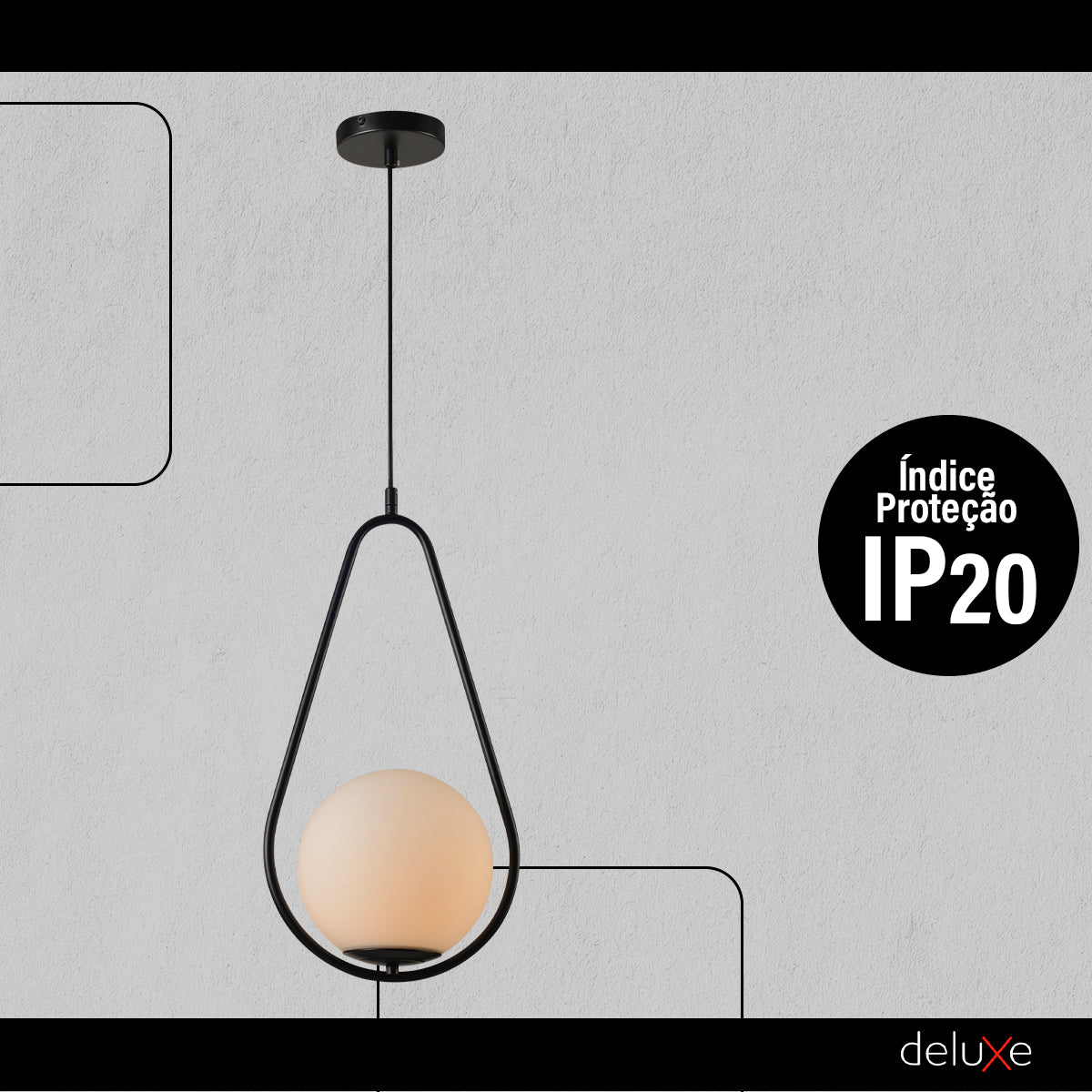 Luminaria Pendente Led Perola Gota G45 Bivolt Preto Deluxe