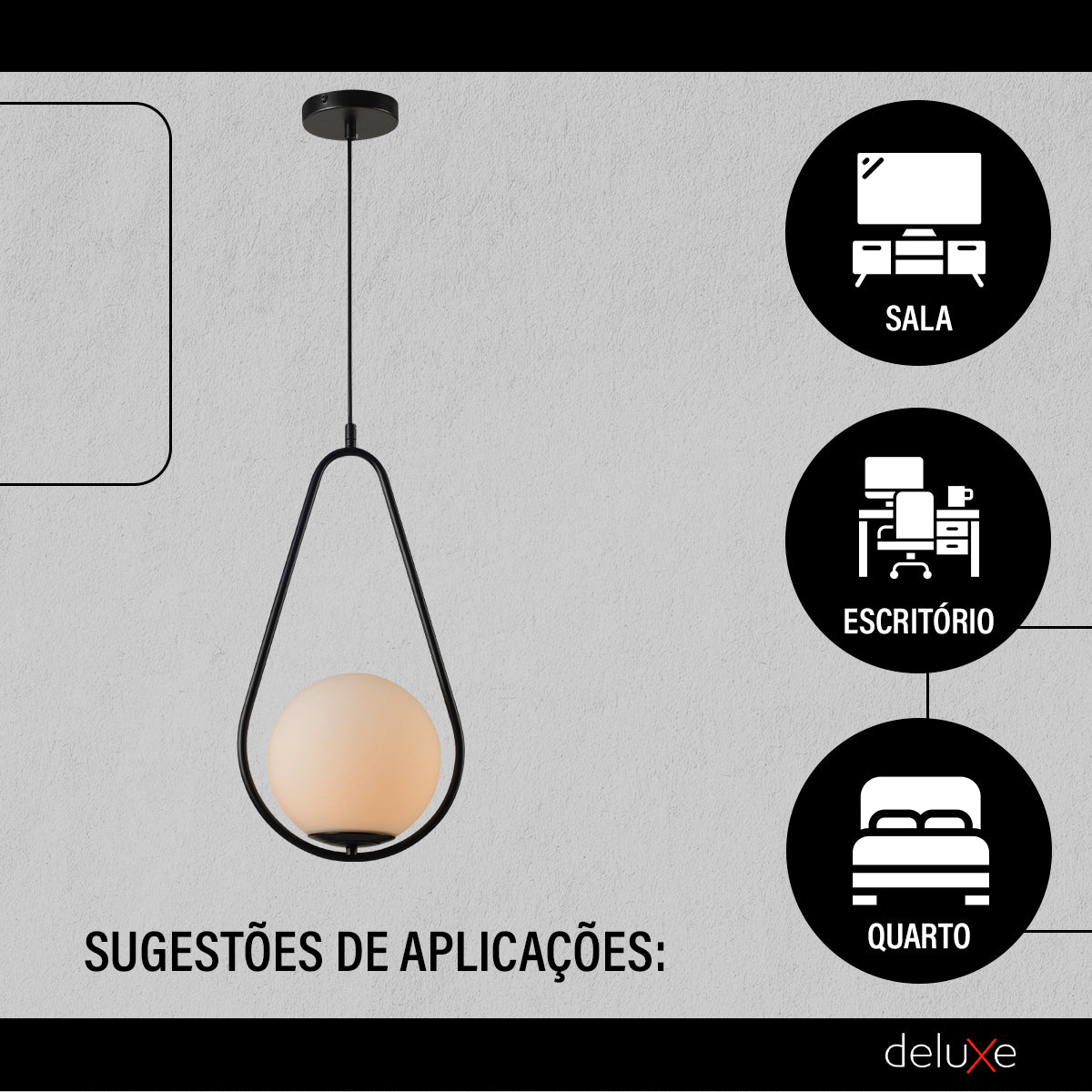 Luminaria Pendente Led Perola Gota G45 Bivolt Preto Deluxe