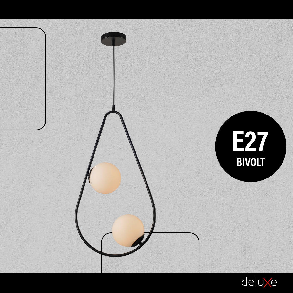 Luminaria Pendente Led Perola Gota Duo 2xg45 Preto Deluxe